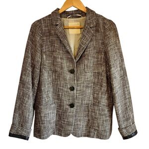 Maxmara woven cotton blazer with leather accents size 12 excellent condition